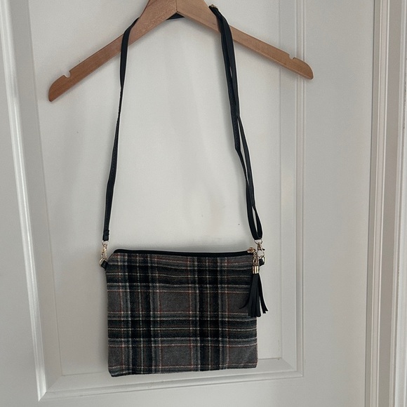 Plaid Crossbody Bag - Black and Gray - Picture 1 of 7